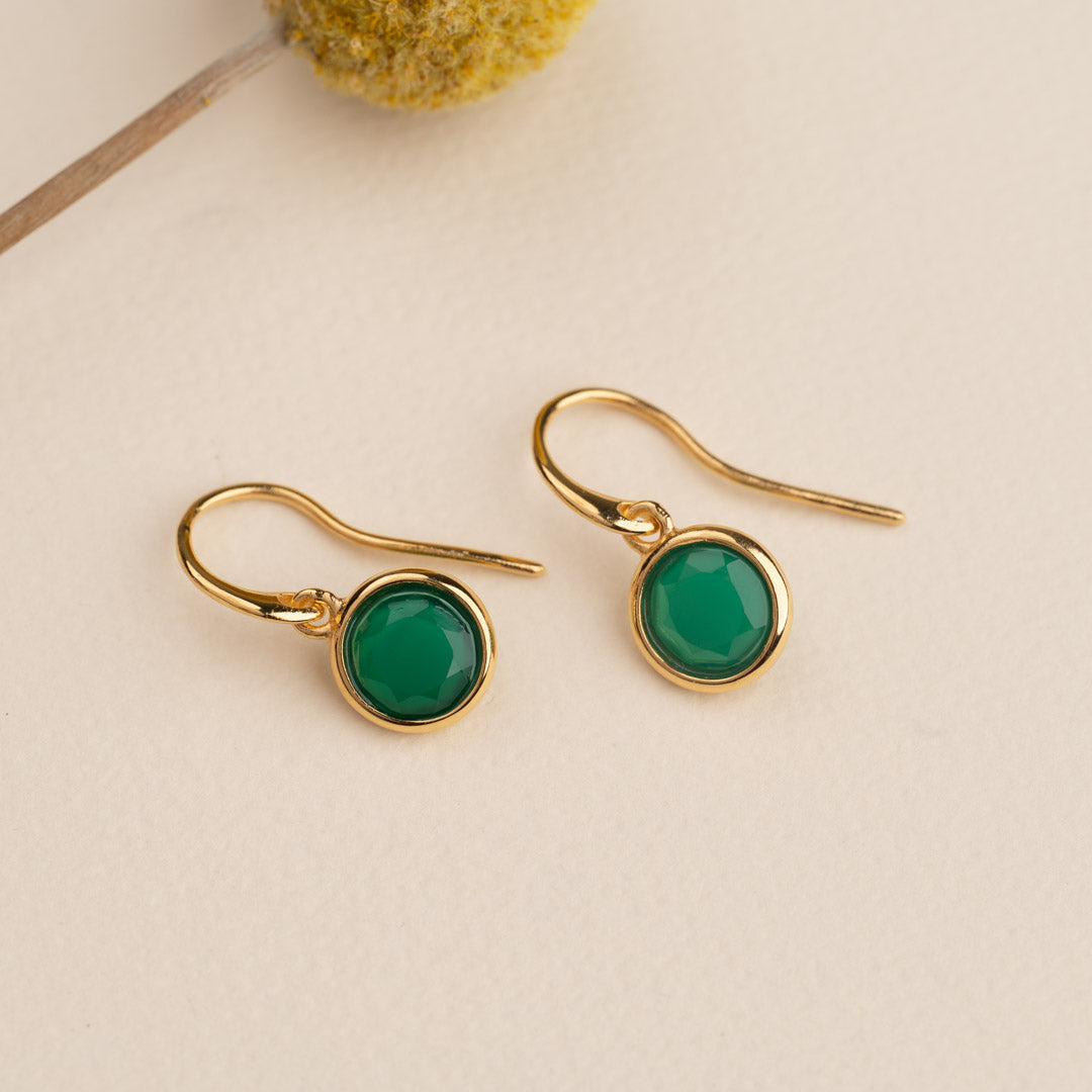 AVA GREEN AGATE GOLDEN HOOK EARRING