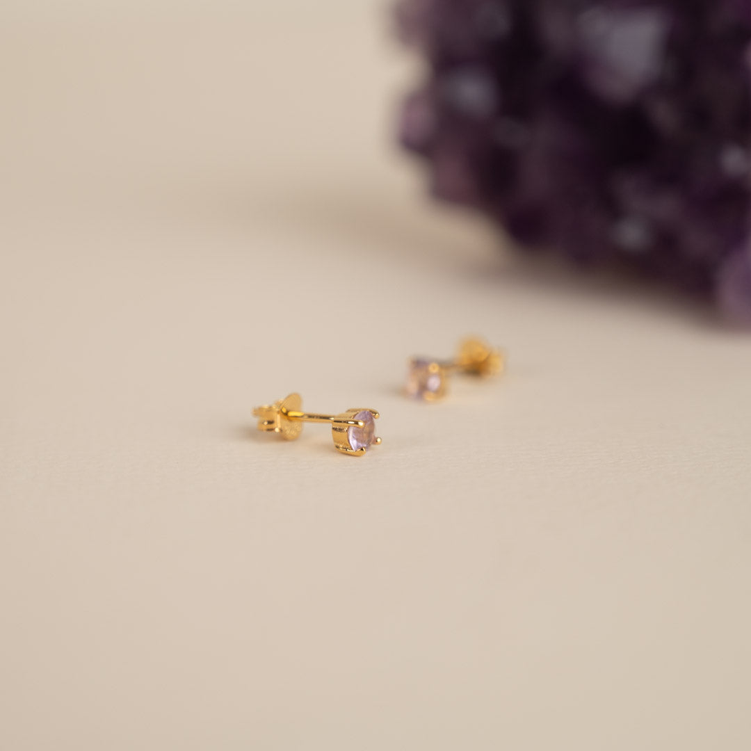 GEMMA PURPLE AMETHYST GOLDEN STUD EARRING – Sisi Copenhagen
