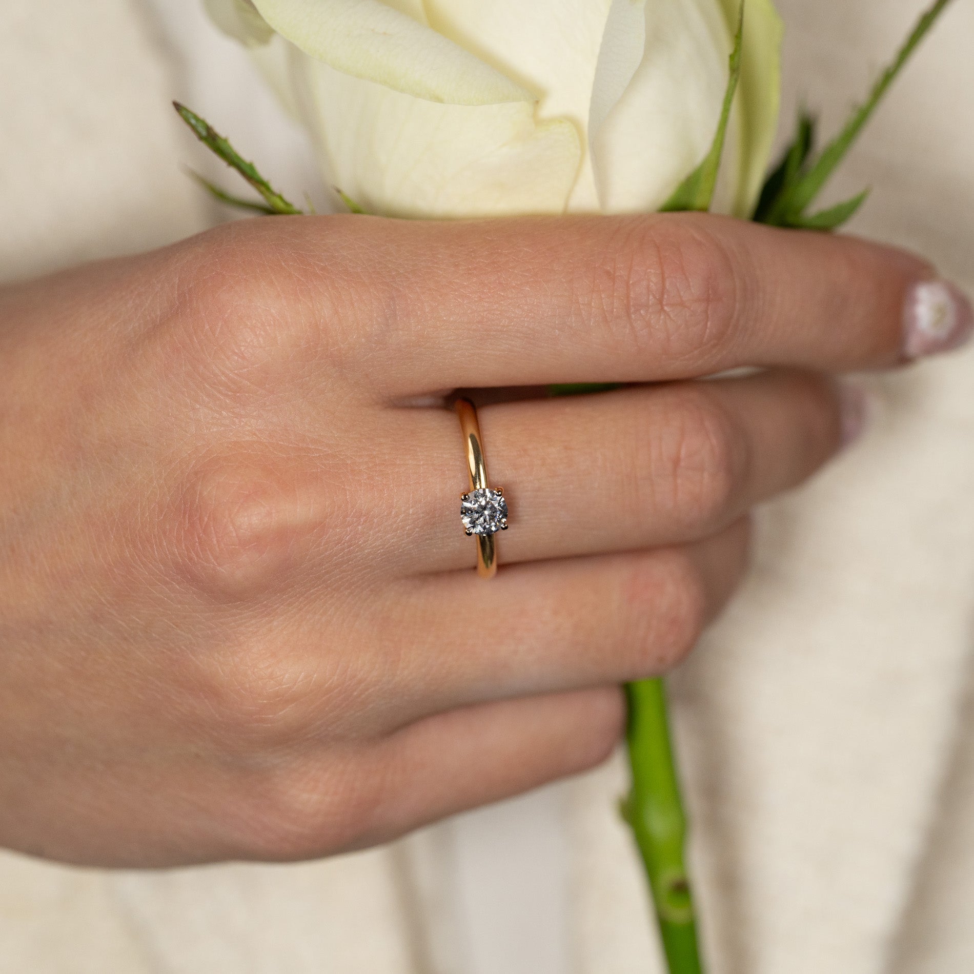 SIMPLE SOLITAIRE BASKET-SET DIAMOND RING YG